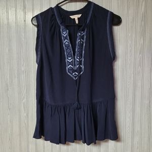Rebecca Taylor Womens Navy Blue Silk Embroidered Boho Top